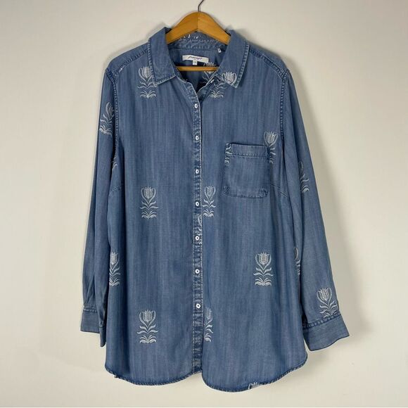 Foxcroft Long Sleeve Embroidered‎ Button Down Shirt Top size 22W Tencel - Picture 1 of 10